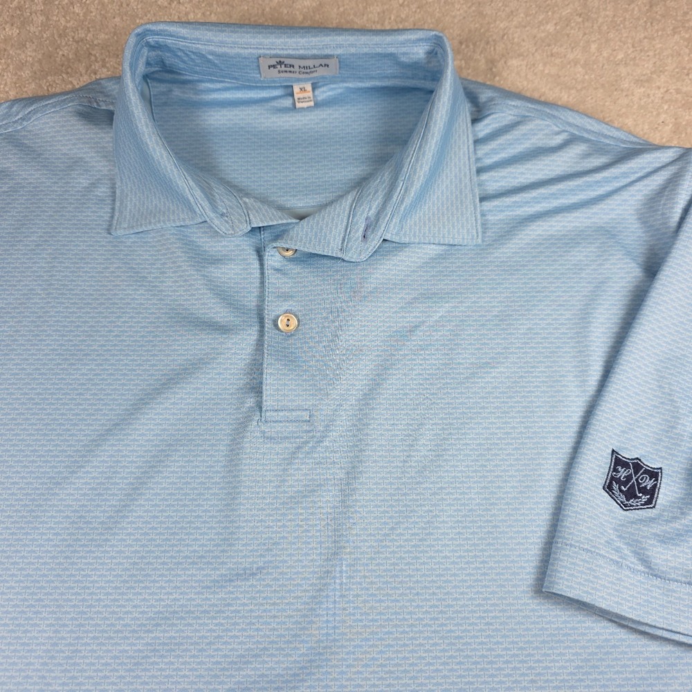 Peter Millar Polo Shirt Mens XL Blue Summer Comfort Golf Logo Performance